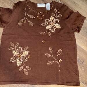 90s Alfred Dunner Grandmacore Beaded Sweater Top Petite Medium